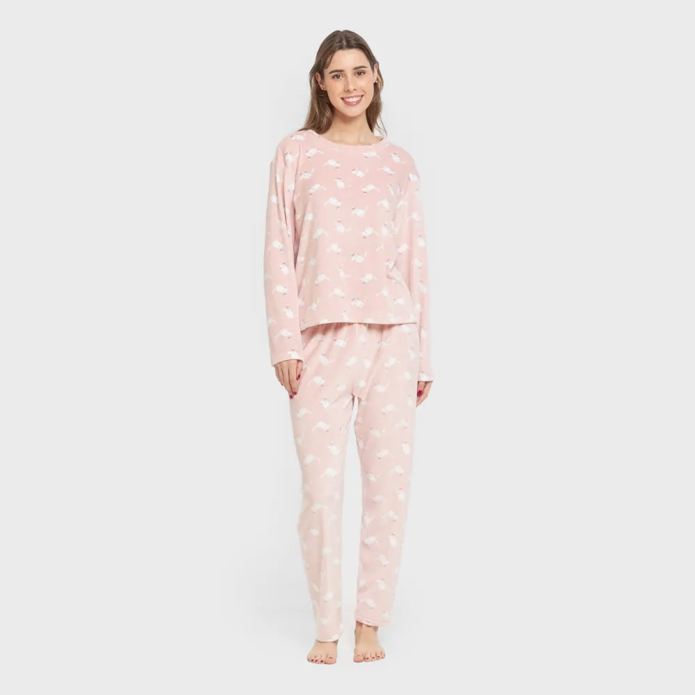 Pijama veludo super soft mulher Seasonal rosa velho pijama-inverno-mulher
