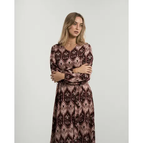 Vestido midi de manga comprida em viscose com decote em V Ceramide vestidos-mulher