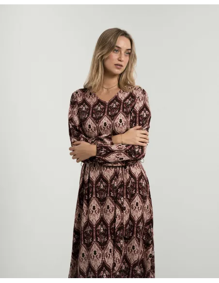Vestido midi de manga comprida em viscose com decote em V Ceramide vestidos-mulher