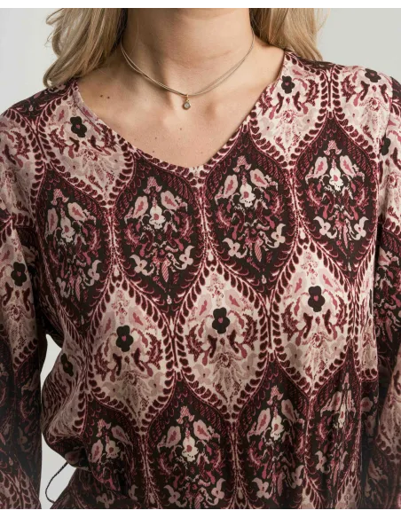 Vestido midi de manga comprida em viscose com decote em V Ceramide vestidos-mulher