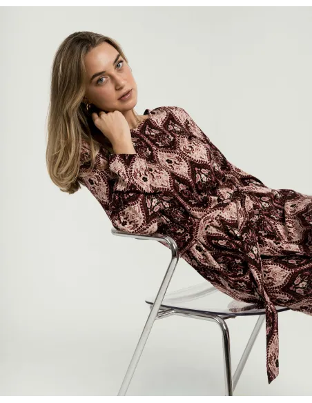 Vestido midi de manga comprida em viscose com decote em V Ceramide vestidos-mulher