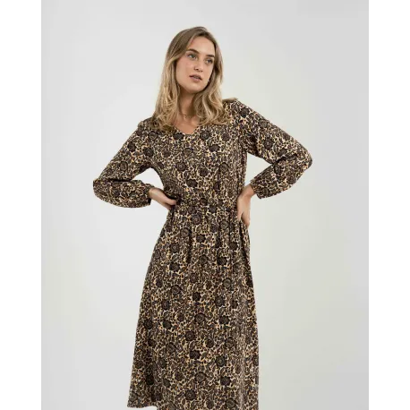 Vestido midi de manga comprida em viscose com decote em V Sophie vestidos-mulher
