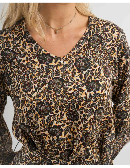 Vestido midi de manga comprida em viscose com decote em V Sophie vestidos-mulher