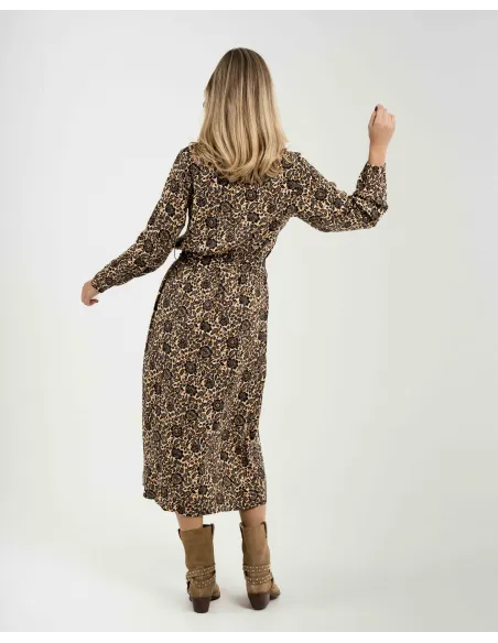 Vestido midi de manga comprida em viscose com decote em V Sophie vestidos-mulher