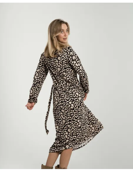 Vestido midi de manga comprida em viscose com decote em V Vitamin preto vestidos-mulher