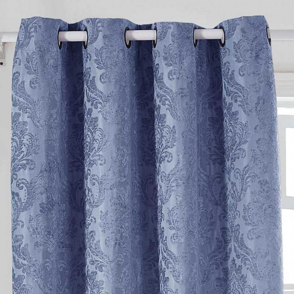 Cortina jacquard chenilla Ornamental azul indigo opacas