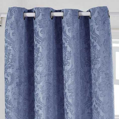Cortina jacquard chenilla Ornamental azul indigo opacas